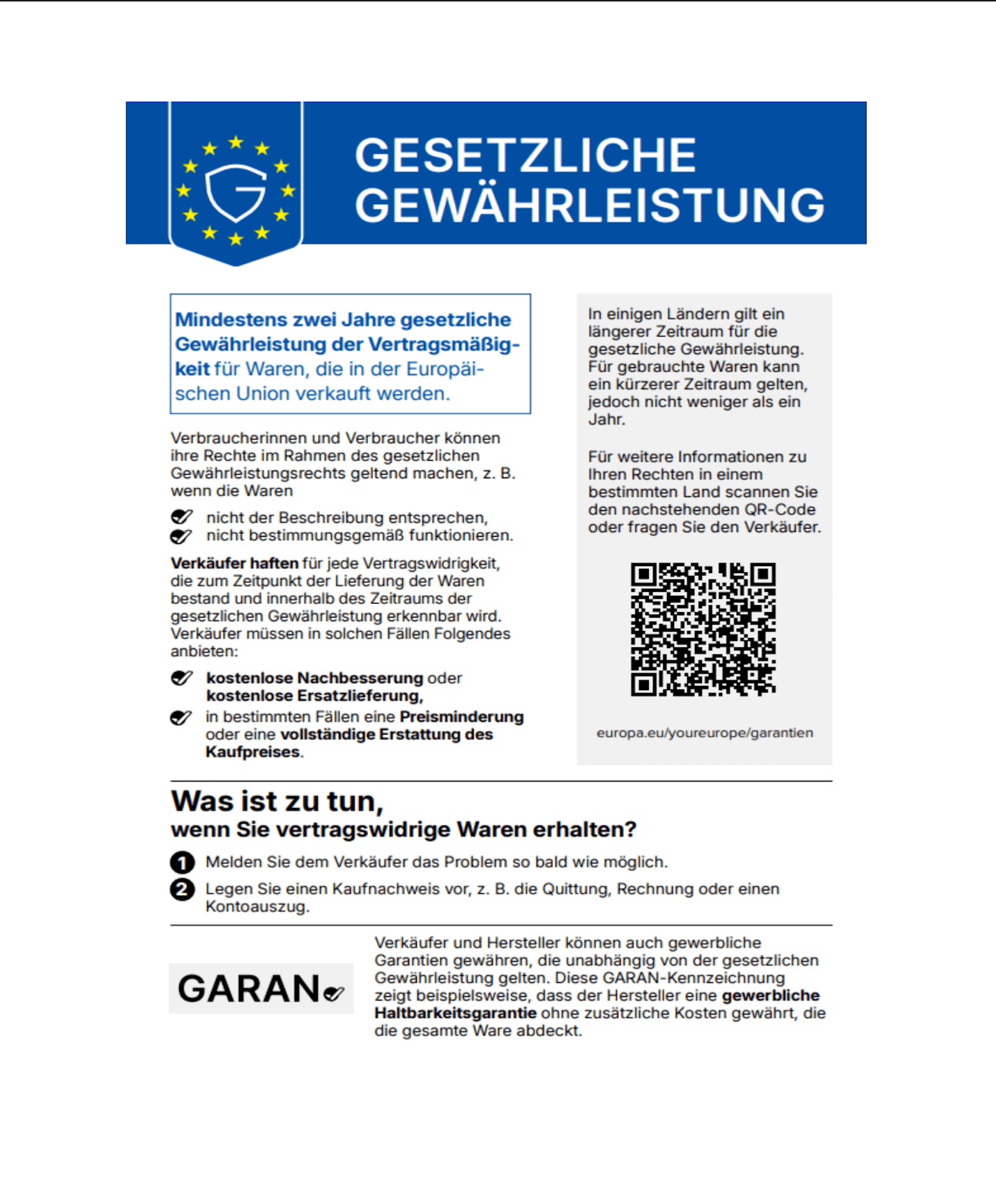 Offizielle EU-Mitteilung zur gesetzlichen Gewährleistung