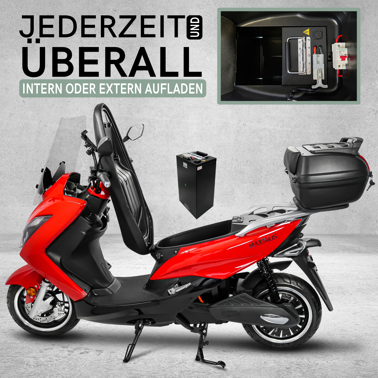 Elektro-Roller Maximus 2 Personen, E-Mobil MX2-45, Lithium Akku, 85-170 km, Elektroroller bis 45 km/h