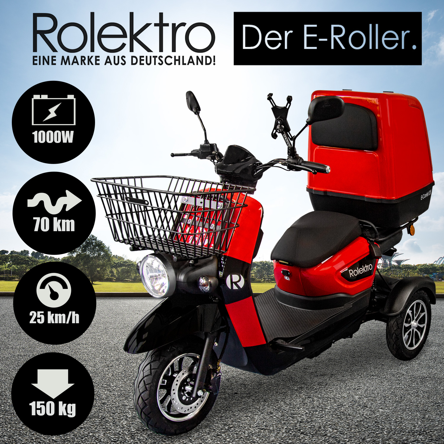 Rolektro E-Carrier 25 V.2 als Liefermobil, mit oder ohne Koffer, 2 Akku-Varianten