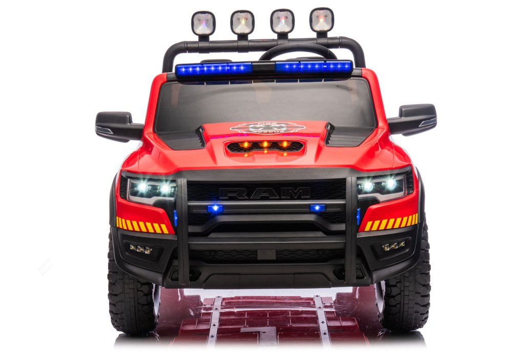 Kinder Elektrofahrzeug Fire Rescue, Kinderfahrzeug Feuerwehr RAM ZB629-F, 2-Sitzer Feuerwehrauto Allrad 4x100 Watt
