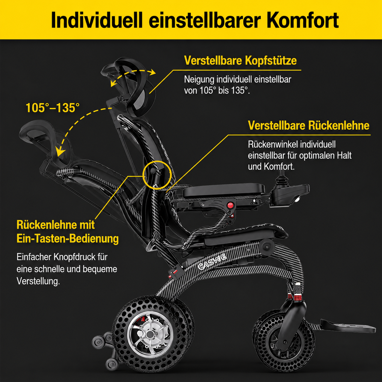 Elektrorollstuhl - Seniorenroller B10 mit Kopfstütze - elektrischer Mobilitätsroller E-Rollstuhl klappbar - Reichweite bis 48 km