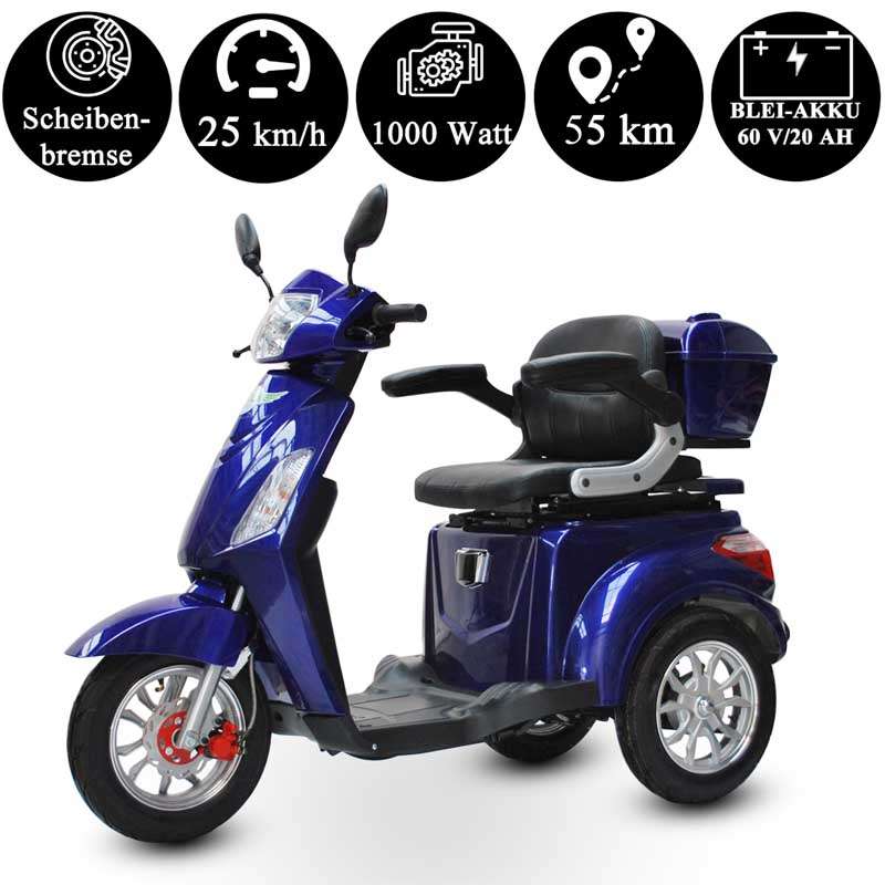 Elektro 3 Rad Roller Eco Engel 500, Seniorenroller, Elektromobil mit 1000 Watt und 25 km/h