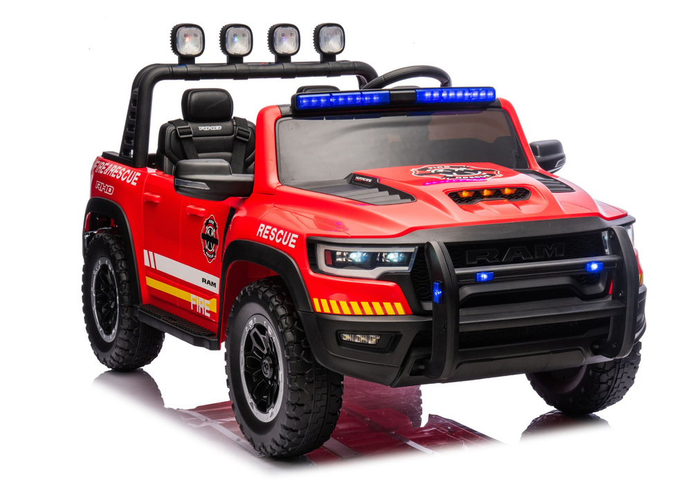 Kinder Elektrofahrzeug Fire Rescue, Kinderfahrzeug Feuerwehr RAM ZB629-F, 2-Sitzer Feuerwehrauto Allrad 4x100 Watt