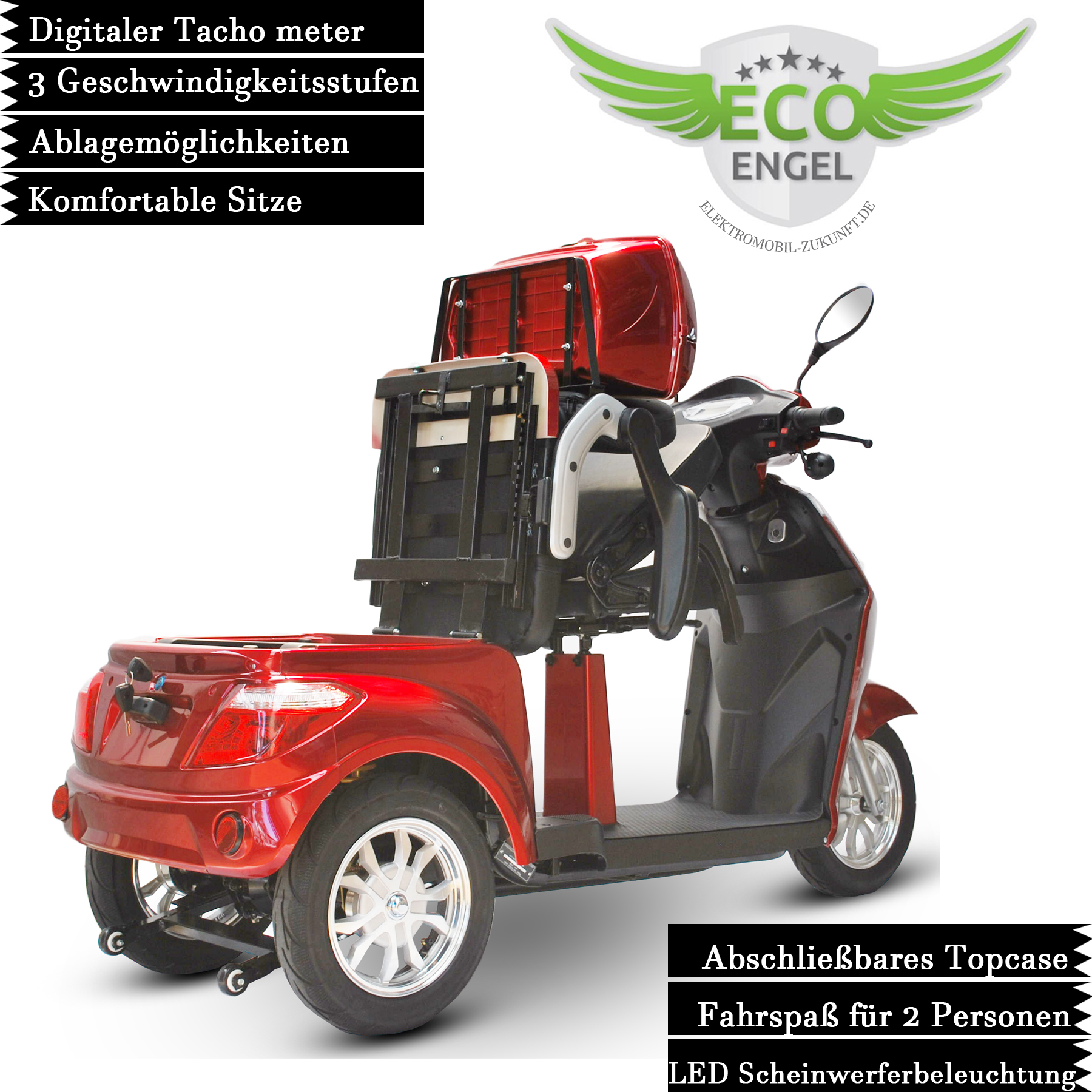 3 Rad Elektroroller DUO Doppelsitzer - Eco Engel 503 - Seniorenroller mit 2 Sitzen - 25 km/h (Blei/Lithium)