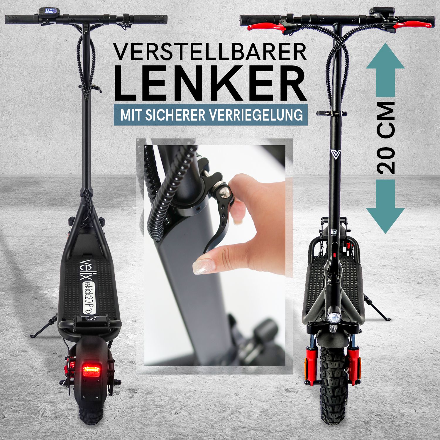 Velix E-Kick 20 km/h Pro, 350 Watt Elektroroller ab 14 Jahren - Elektroscooter klappbar, herausnehmbarer Lithium Akku