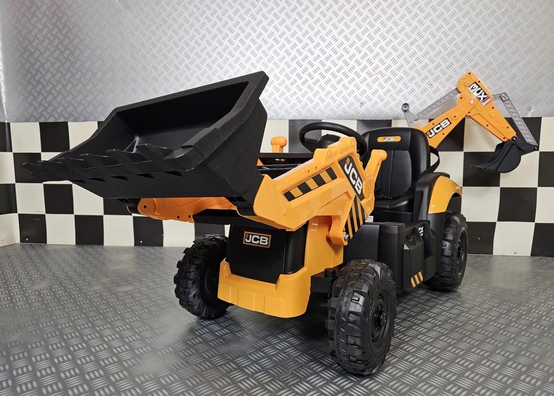 Elektro Kinderbagger - Elektrobagger JCB mit 2 Schaufeln, Schaufelbagger, Elektro-Kinderfahrzeug für die Baustelle, Kinder Elektrotraktor