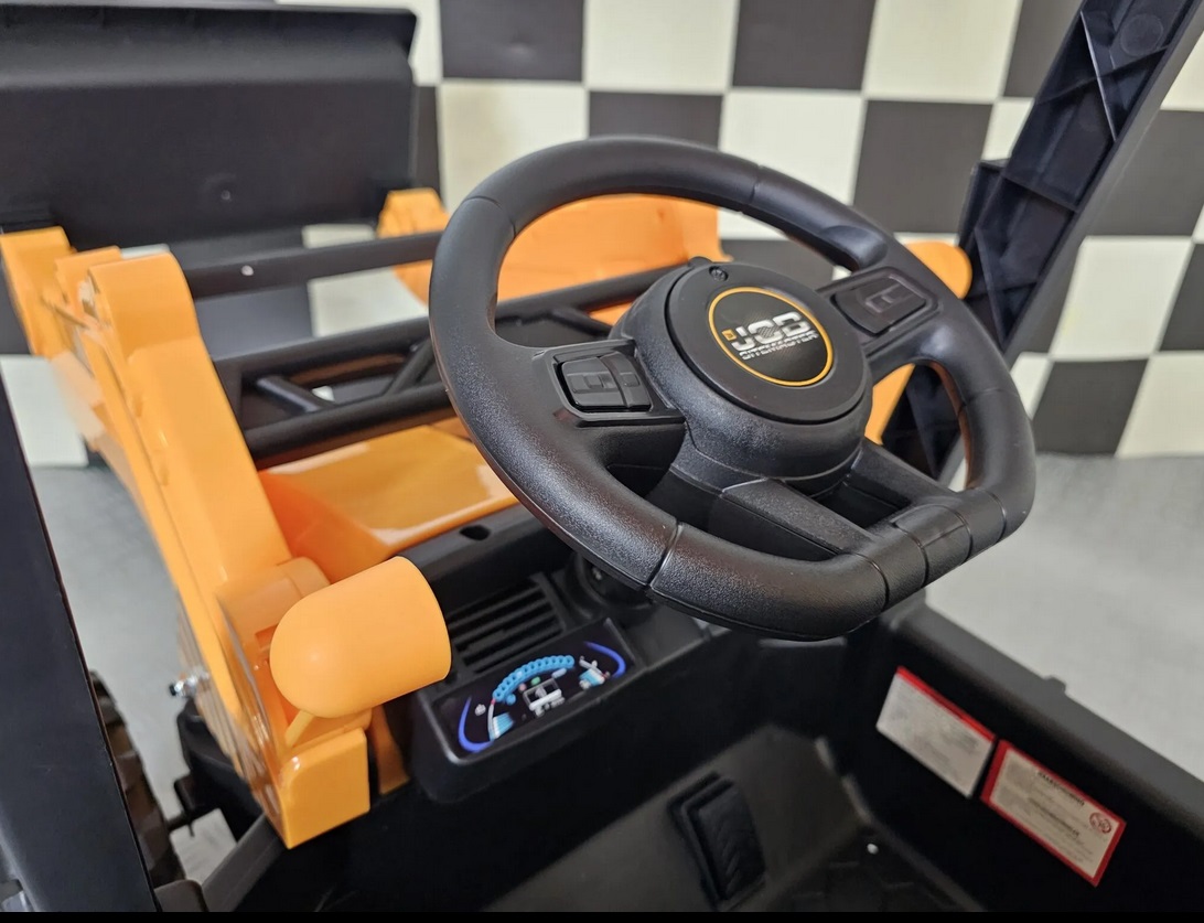 Elektro Kinderbagger - Elektrobagger JCB mit 2 Schaufeln und Dach, Schaufelbagger, Elektro-Kinderfahrzeug für die Baustelle, Kinder-Traktor