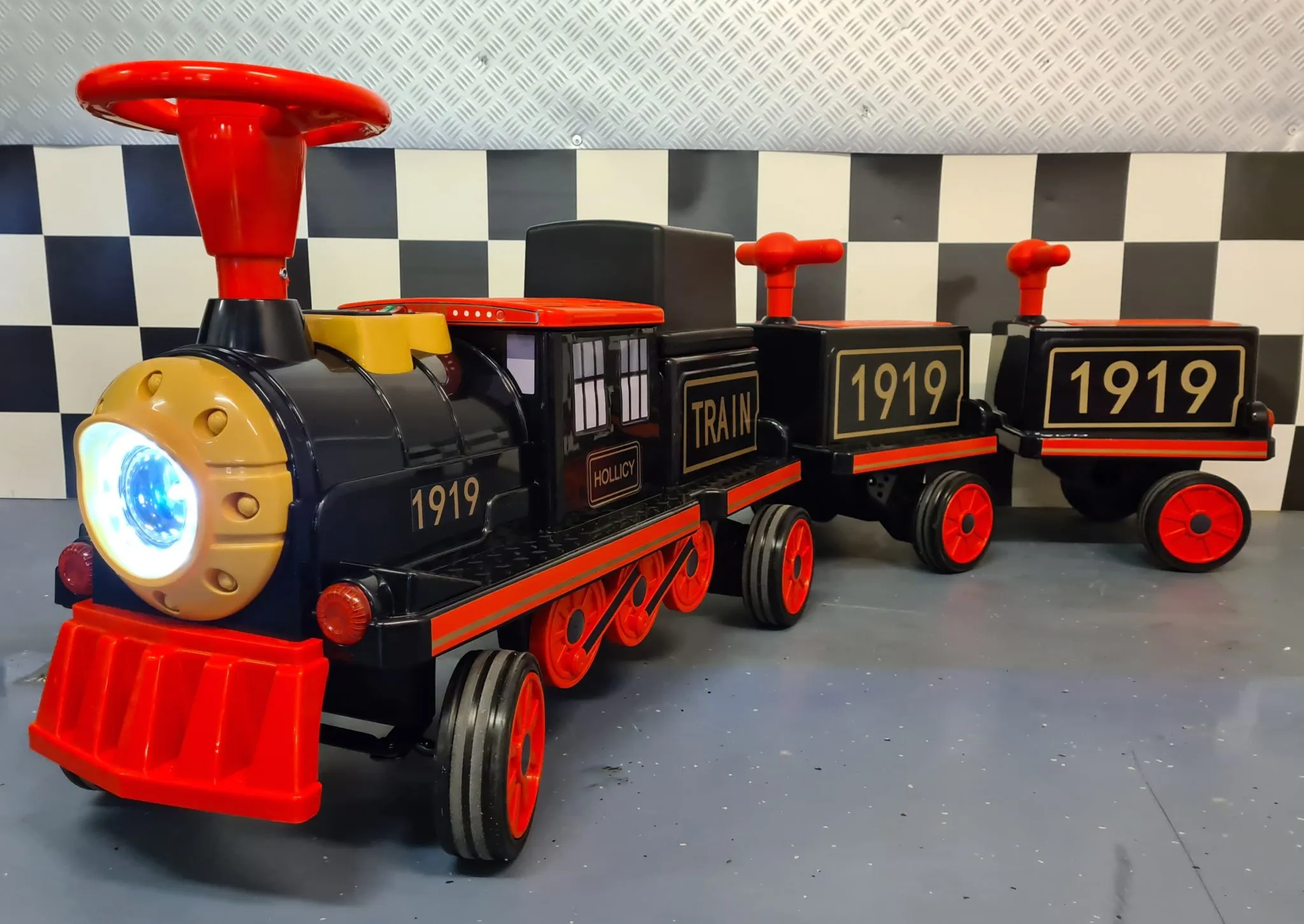 Elektrozug für 3 Kinder, Kinderlokomotive mit Wagons, Kinderzug, Elektroeisenbahn für Kinder