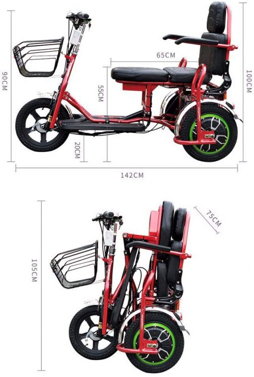 faltbares 3 Rad Seniorenmobil für Zwei, Doppelsitzer Reisemobil, Zweisitzer Mobilitätshilfe, DUO Dreirad-Scooter bis 25 km/h
