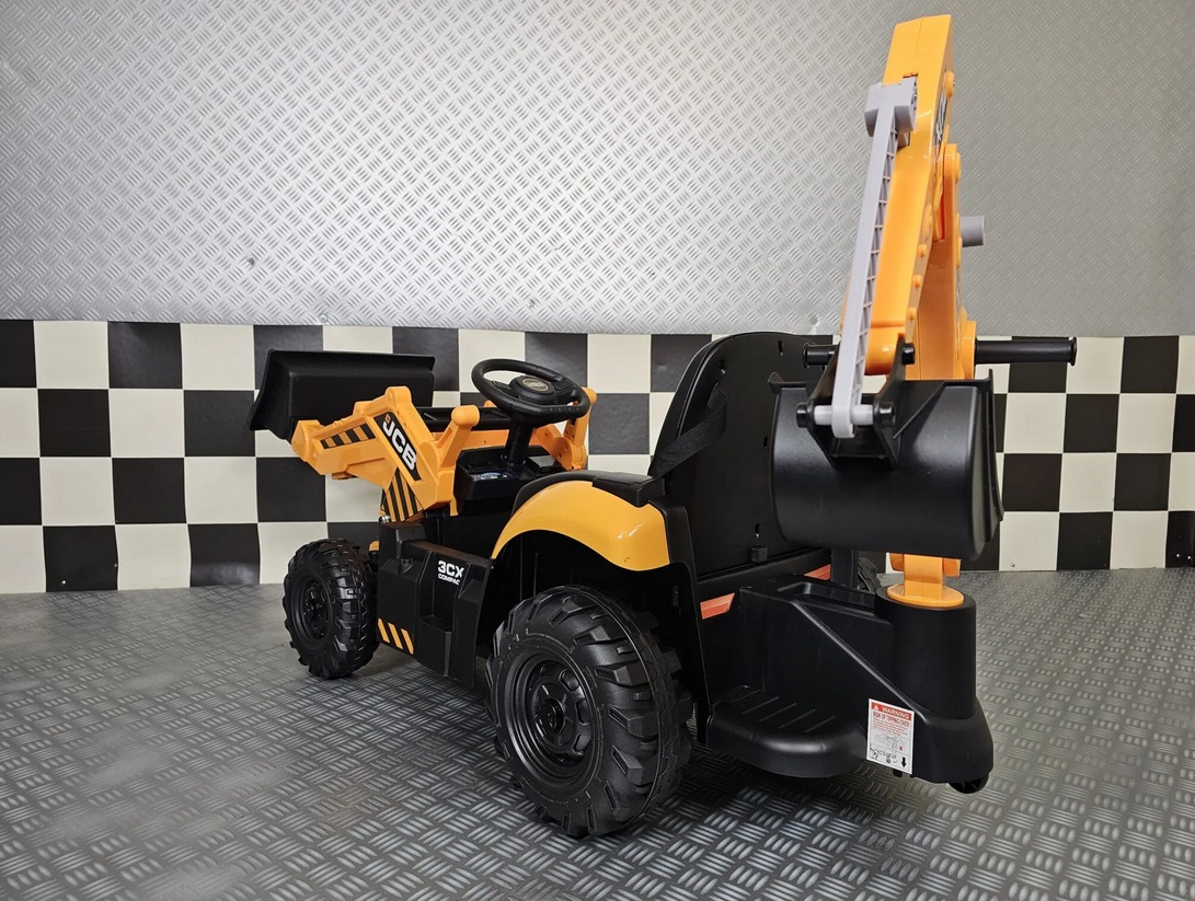 Elektro Kinderbagger - Elektrobagger JCB mit 2 Schaufeln, Schaufelbagger, Elektro-Kinderfahrzeug für die Baustelle, Kinder Elektrotraktor
