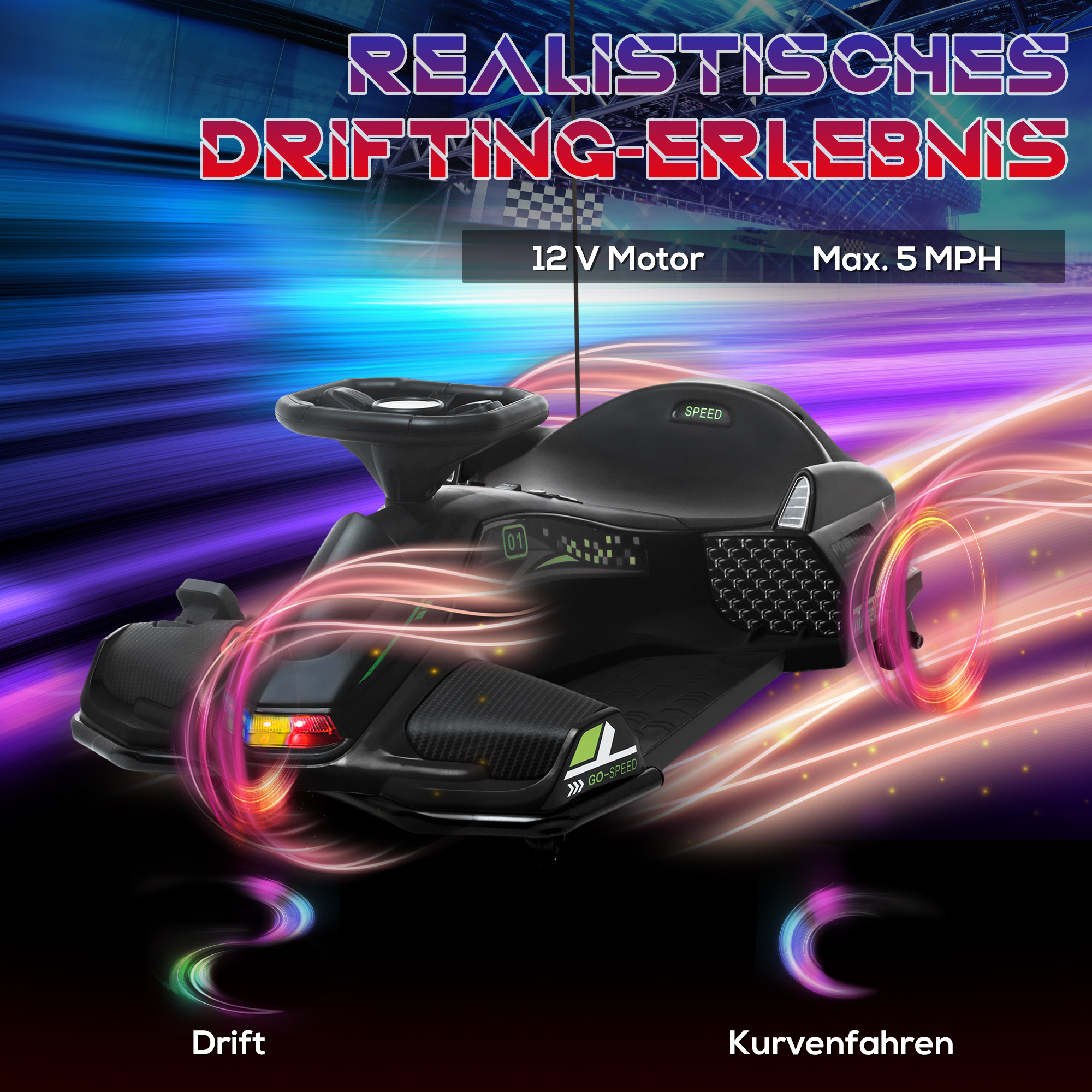 HOMCOM Elektrisches Go-Kart mit Gummiräder bis 8 km/h, Elektro-Gokart