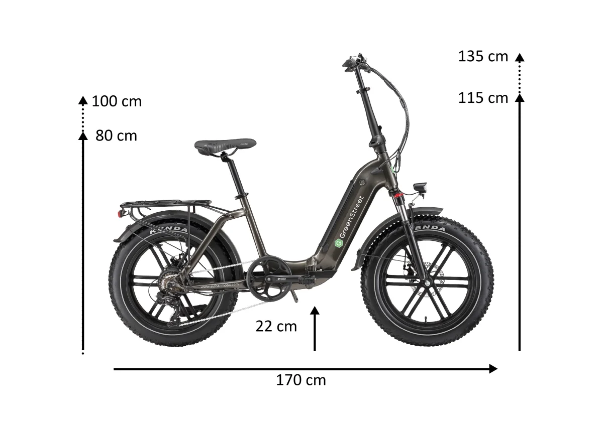 E-Bike Tiefeinsteiger Klapprad GS5 von GreenStreet, Ebike mit 250 Watt, Klappfahrrad mit tiefem Einstieg, Faltrad 20 Zoll