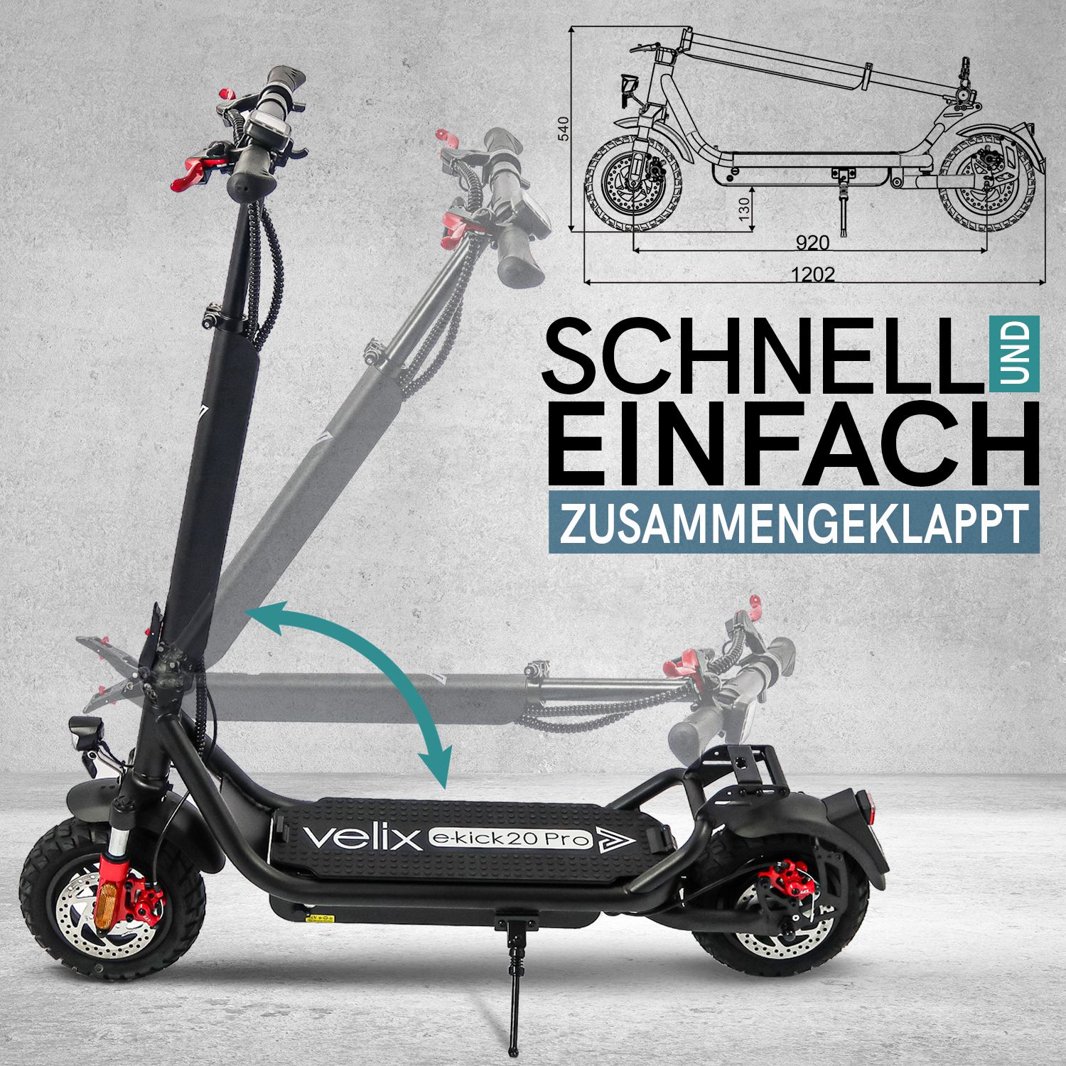 Velix E-Kick 20 km/h Pro, 350 Watt Elektroroller ab 14 Jahren - Elektroscooter klappbar, herausnehmbarer Lithium Akku