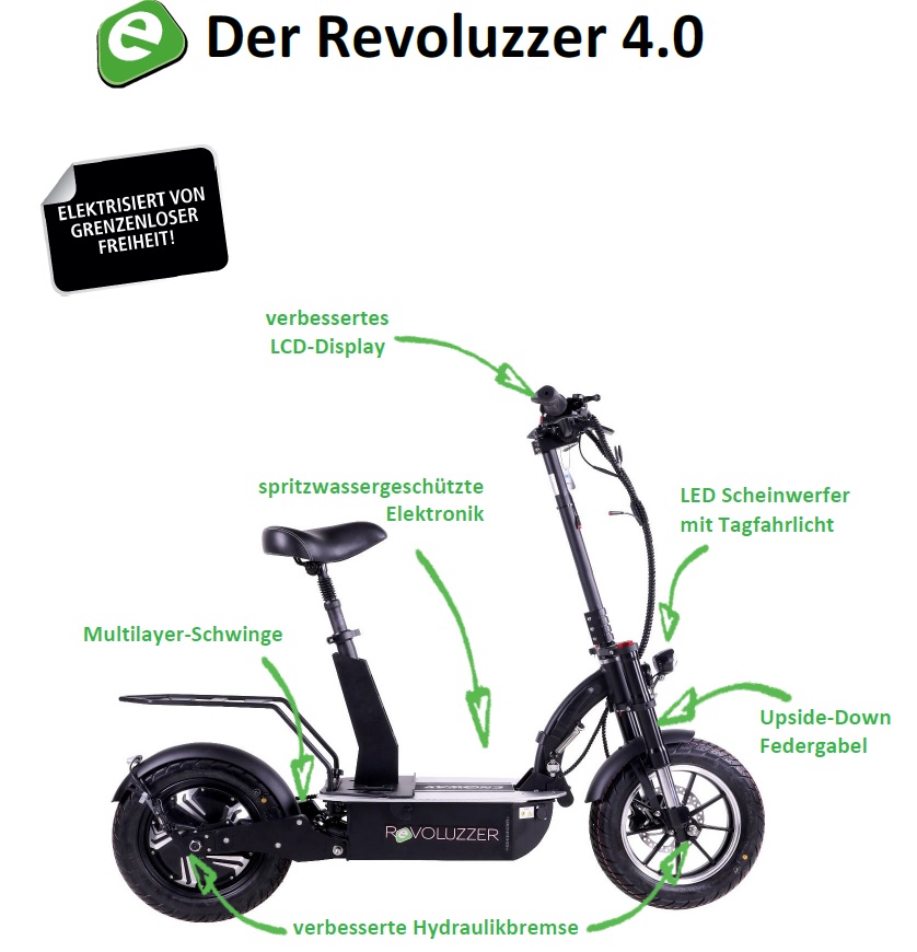 Elektroroller, Elektro-Scooter 4.0 Revoluzzer-20 Plus 20 km/h 600W mit Blei oder Lithium, E-Scooter mit Straßenzulassung