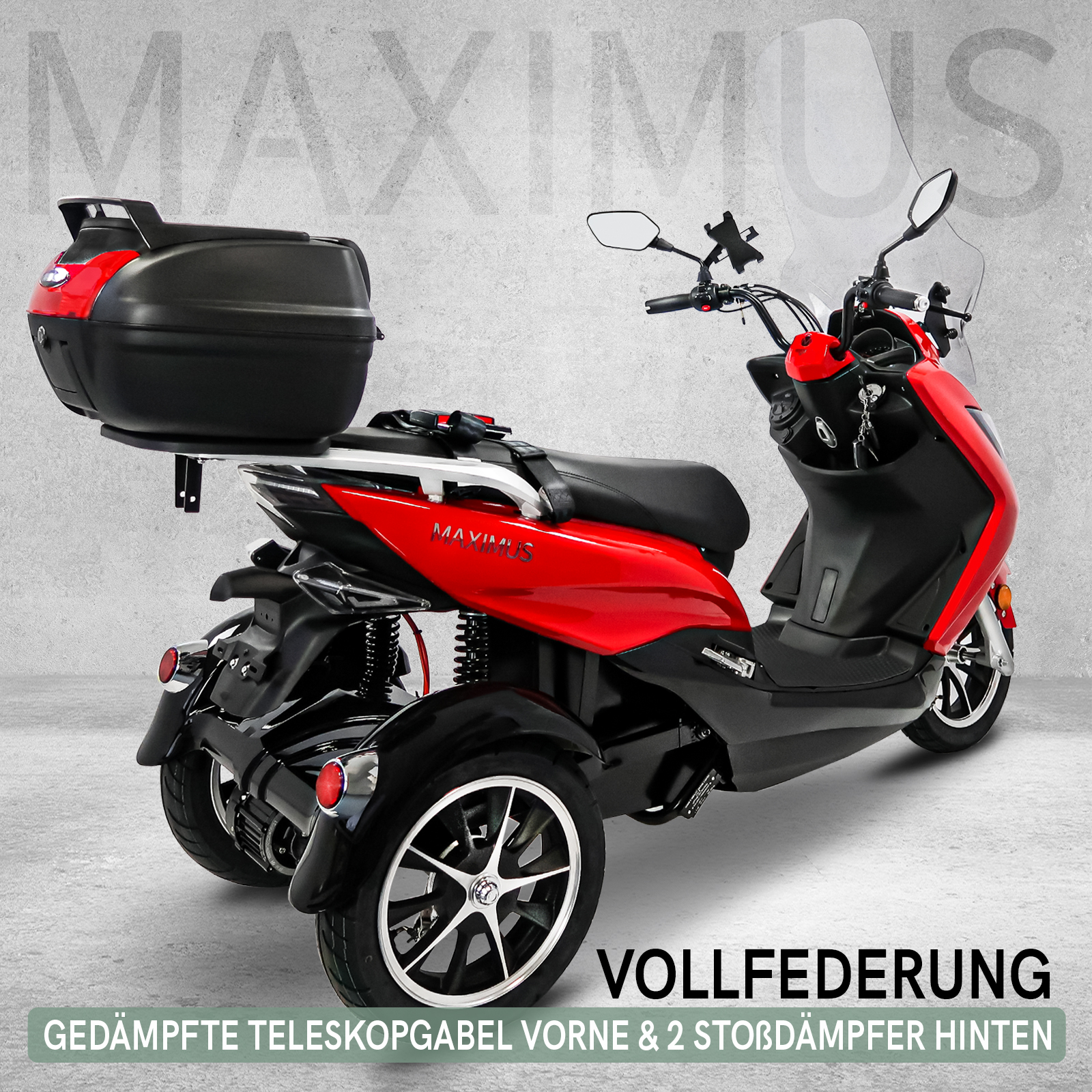 Elektro-Trike - E-Roller Maximus, 3-Rad E-Mobil MX3-25, Lithium Akku, 70-140 km, Elektroroller 25 km/h