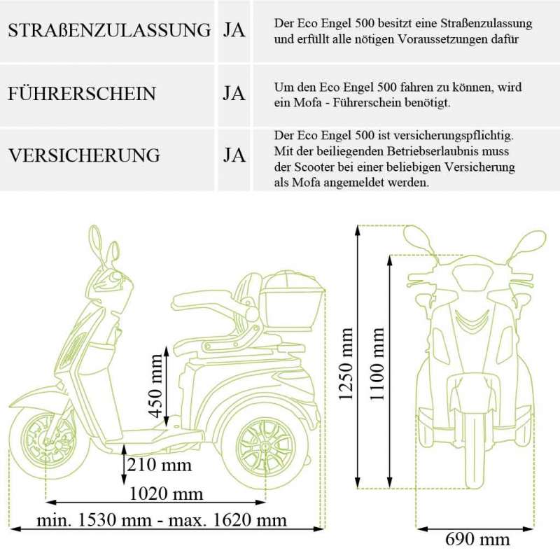 Elektro 3 Rad Roller Eco Engel 500, Seniorenroller, Elektromobil mit 1000 Watt und 15 km/h