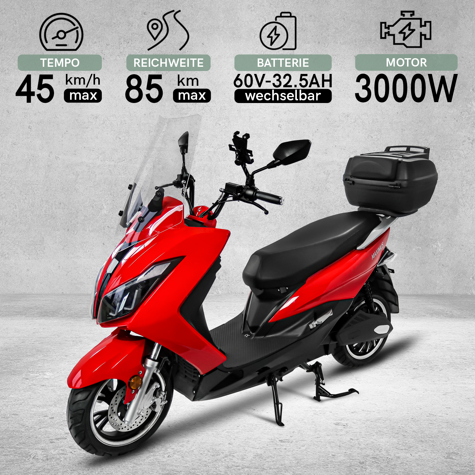 Elektro-Roller Maximus 2 Personen, E-Mobil MX2-45, Lithium Akku, 85-170 km, Elektroroller bis 45 km/h