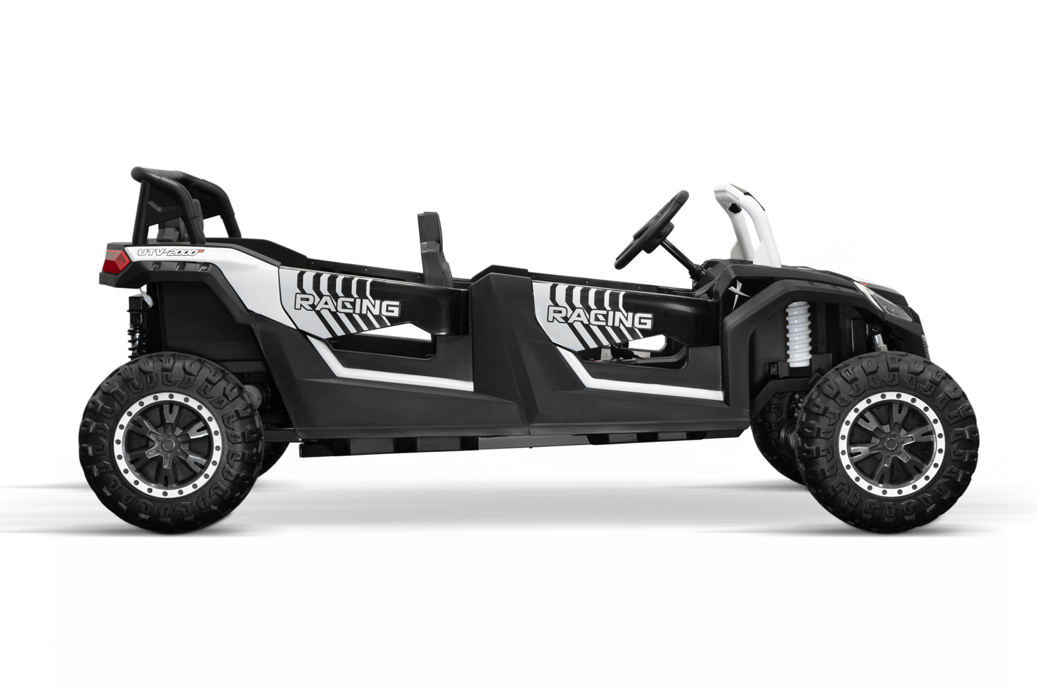 SUPER BIG XXL Elektrokinderauto 4-Sitzer 11 km/h, Kinderbuggy mit 4 Plätzen, 2x2-Sitzer Elektro Kinderfahrzeug, Elektro-Buggy für 4 Kinder