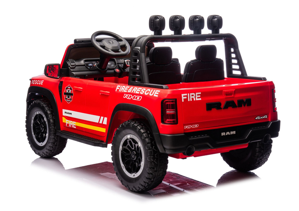 Kinder Elektrofahrzeug Fire Rescue, Kinderfahrzeug Feuerwehr RAM ZB629-F, 2-Sitzer Feuerwehrauto Allrad 4x100 Watt