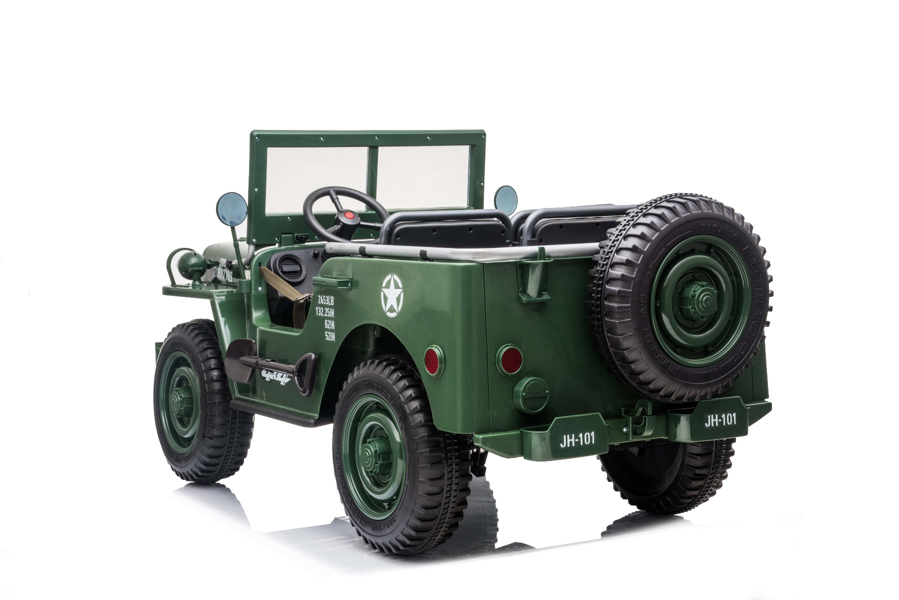 Für 3 Kinder Elektro-Kinderauto ARMY Jeep 4x4 - Kinderfahrzeug 3 Sitzer