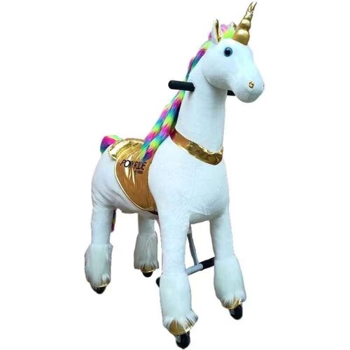 Pony Ride Einhorn für Kinder 3–6 Jahre – mechanisches Reitpferd mit Sattel - Schaukelpferd mit Rädern