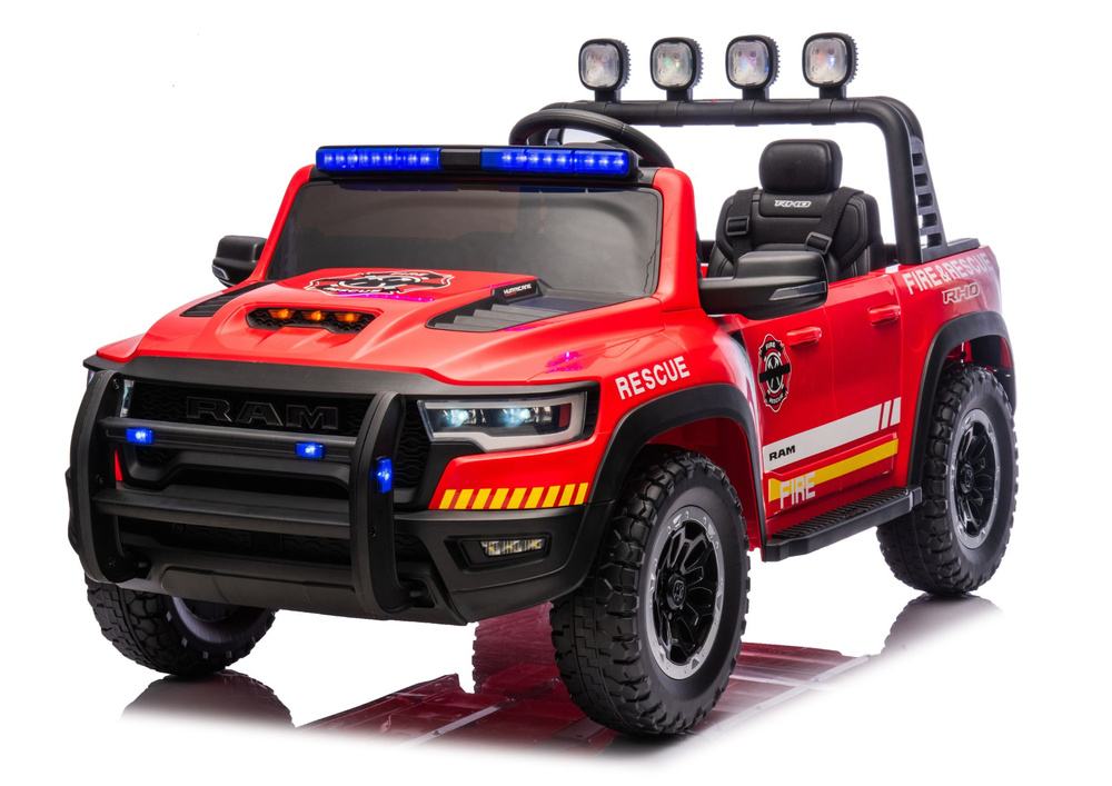 Kinder Elektrofahrzeug Fire Rescue, Kinderfahrzeug Feuerwehr RAM ZB629-F, 2-Sitzer Feuerwehrauto Allrad 4x100 Watt