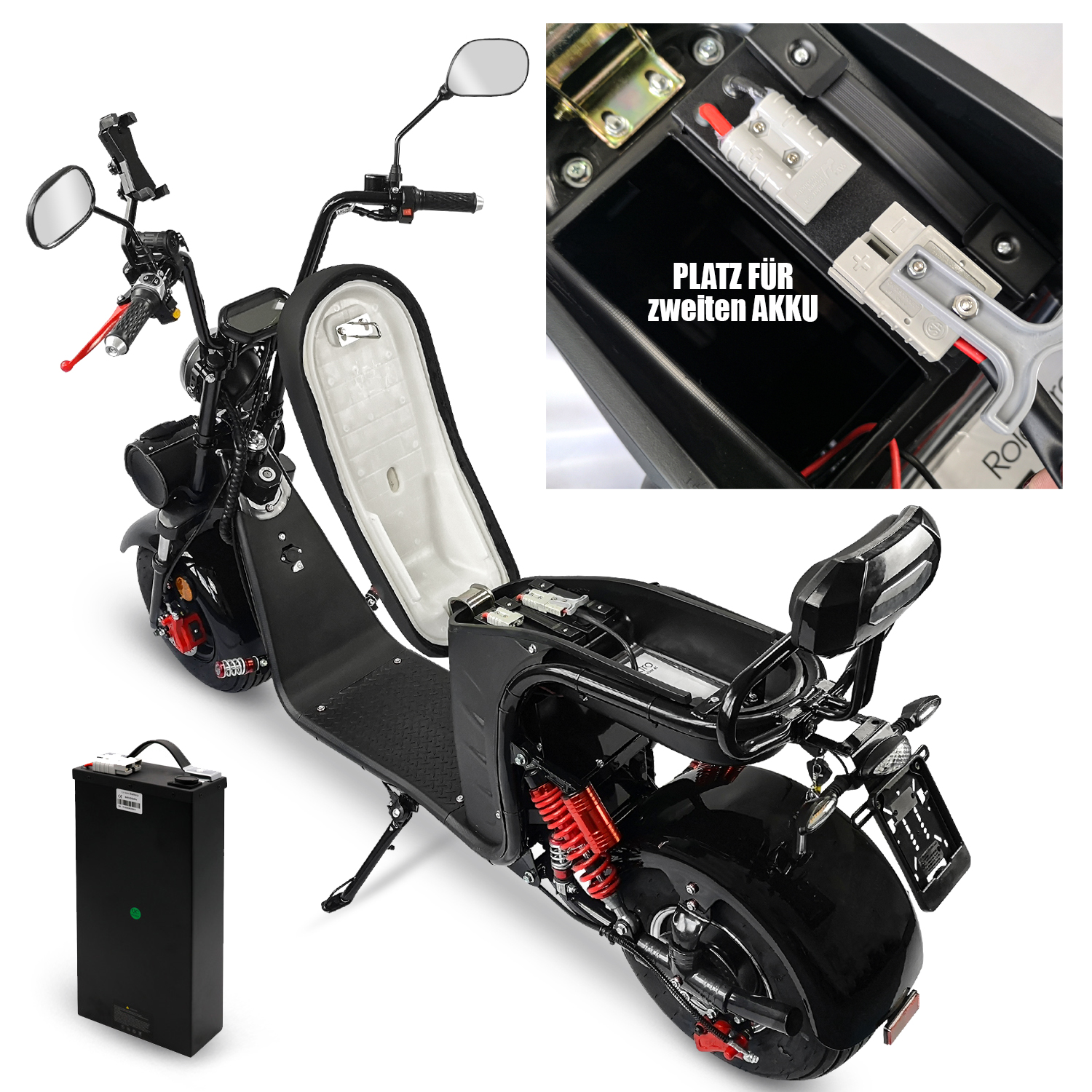 Rolektro E-Chopper, E-Cruiser 45 Lithium, Schwarz, Elektro-Chopper 1500 Watt, Elektro-Roller