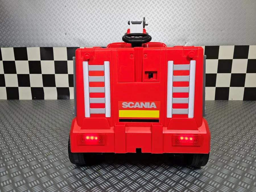 Elektro Kinderfahrzeug Feuerwehrauto Scania, Feuerwehr mit Wasserpistole und 4 Motoren, Allrad