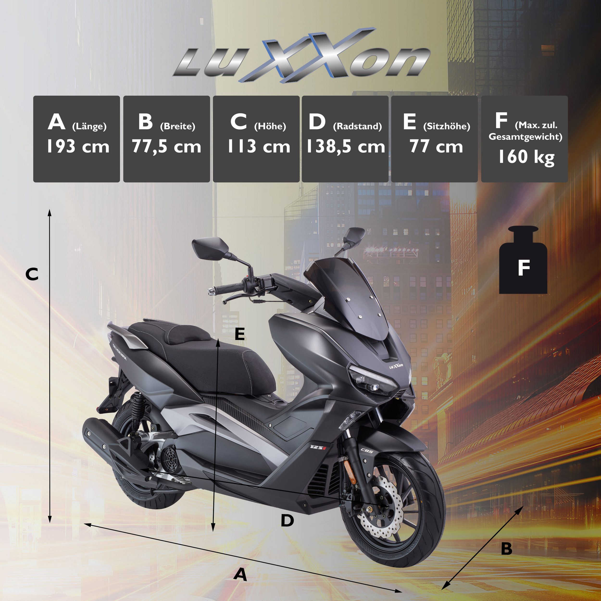 LuXXon Silvermax 125, Benzin Motorrad 85 km/h, 124,6-cm³-Motor, 7,2 kW/9,8 PS, 1 Zylinder, 4-Takt
