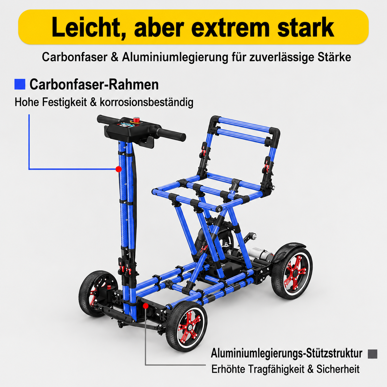 Elektromobil Leichtgewicht aus Carbonfaser - Seniorenroller M20 - elektrischer Mobilitätsroller E-Rollstuhl klappbar