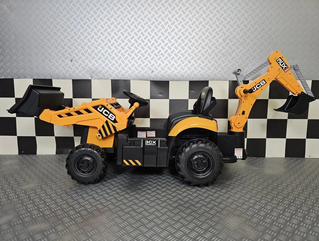 Elektro Kinderbagger - Elektrobagger JCB mit 2 Schaufeln, Schaufelbagger, Elektro-Kinderfahrzeug für die Baustelle, Kinder Elektrotraktor