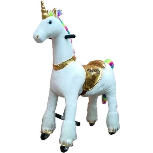 Pony Ride Einhorn für Kinder 3–6 Jahre – mechanisches Reitpferd mit Sattel - Schaukelpferd mit Rädern