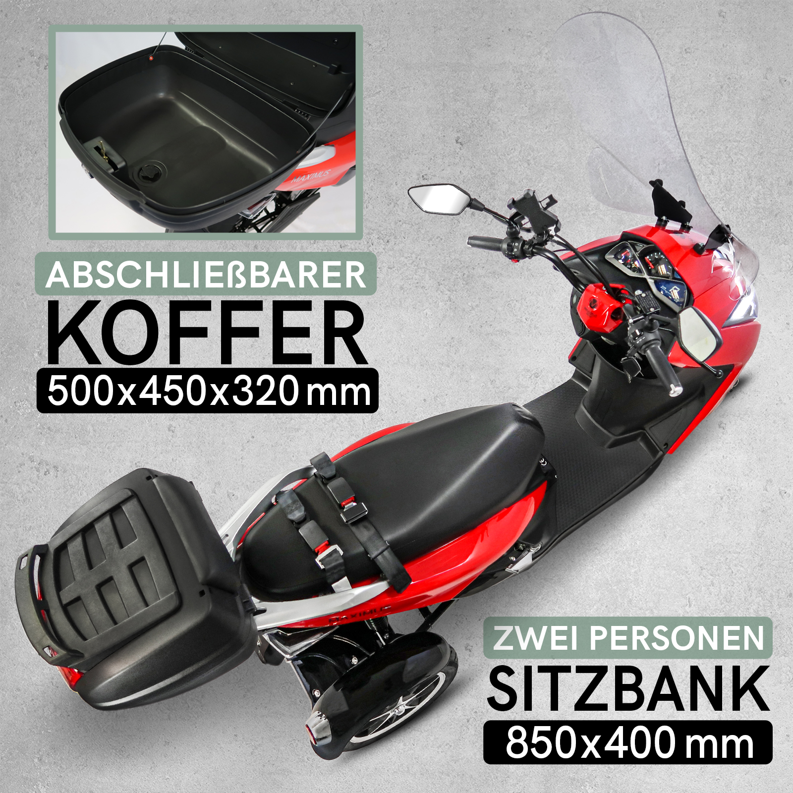 Elektro-Trike - E-Roller Maximus, 3-Rad E-Mobil MX3-25, Lithium Akku, 70-140 km, Elektroroller 25 km/h