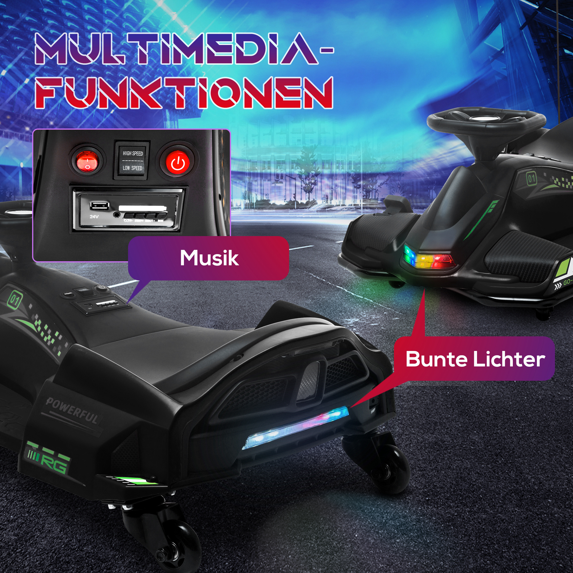 HOMCOM Elektrisches Go-Kart mit Gummiräder bis 8 km/h, Elektro-Gokart