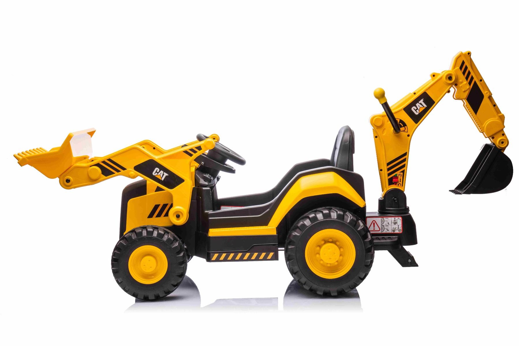 Elektro Kinderbagger lizenziert - Elektrobagger CAT mit 2 Schaufeln, Schaufelbagger mit Lithumakku, Caterpillar Kinder Elektrotraktor