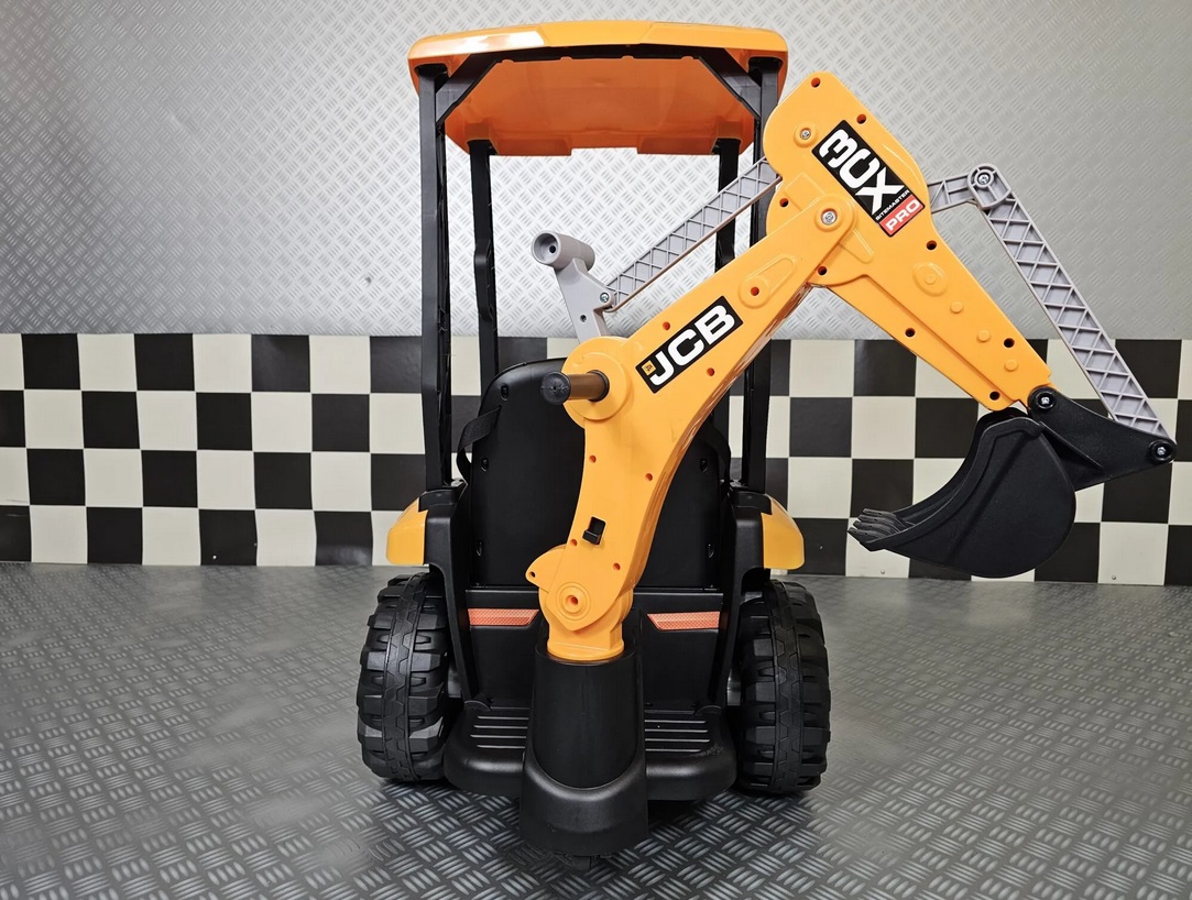 Elektro Kinderbagger - Elektrobagger JCB mit 2 Schaufeln und Dach, Schaufelbagger, Elektro-Kinderfahrzeug für die Baustelle, Kinder-Traktor