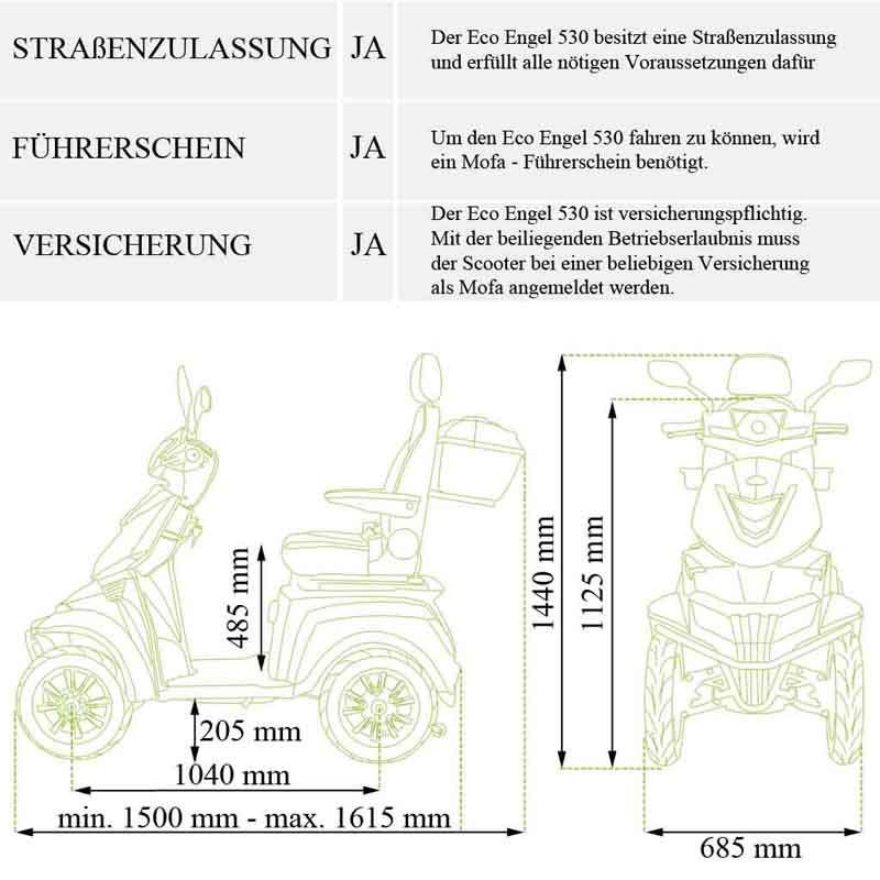 Elektromobil 4 Räder ECO ENGEL 530, 4-Rad Roller für Senioren, 25 km/h, 1000 Watt, Elektro-Seniorenfahrzeug