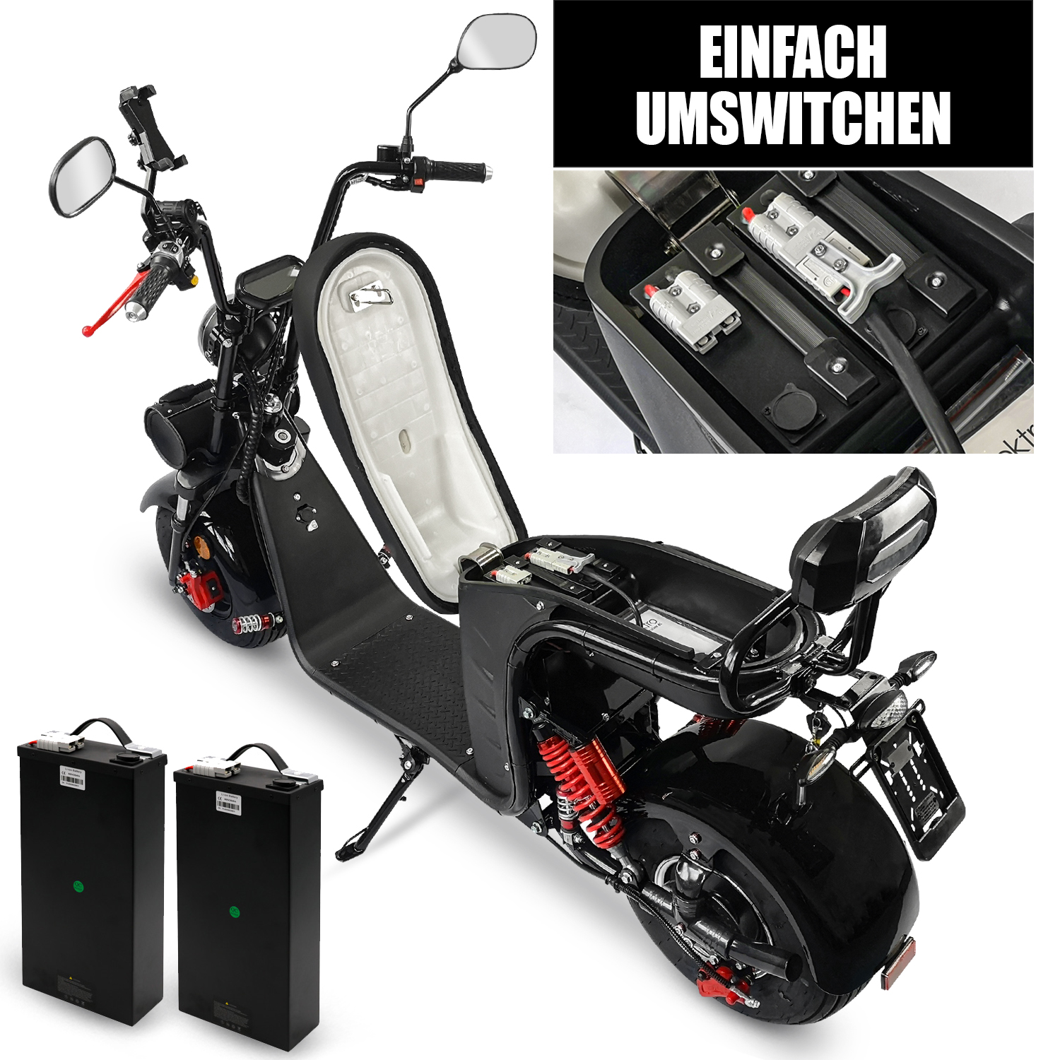 Rolektro E-Chopper, E-Cruiser 45 Lithium, Schwarz, Elektro-Chopper 1500 Watt, Elektro-Roller