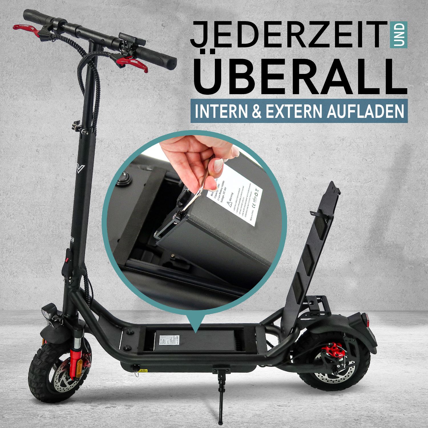 Velix E-Kick 20 km/h Pro, 350 Watt Elektroroller ab 14 Jahren - Elektroscooter klappbar, herausnehmbarer Lithium Akku