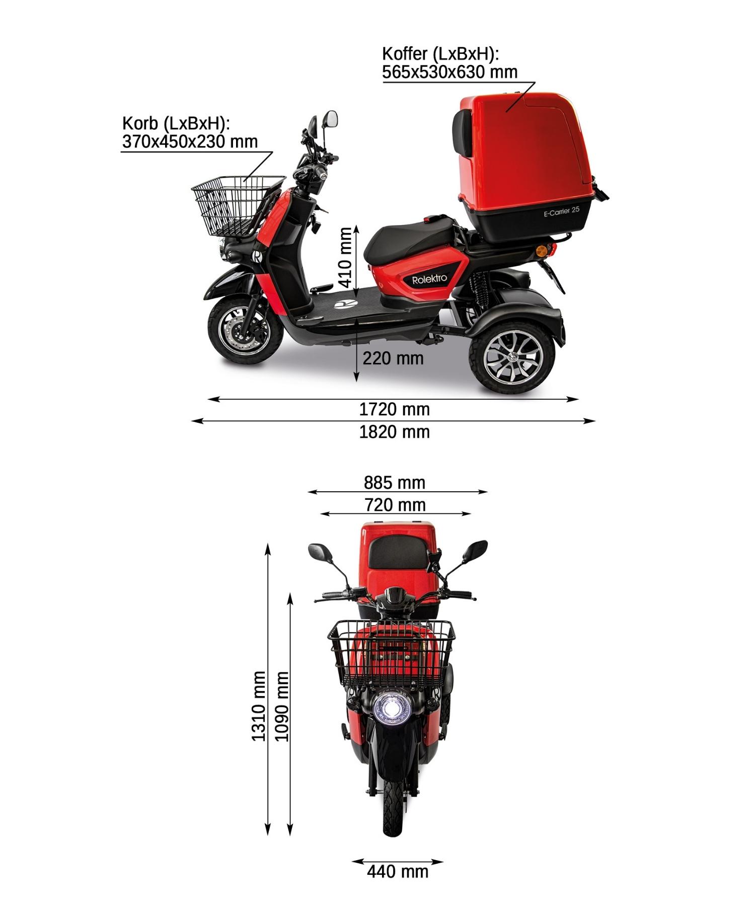 Rolektro E-Carrier 25 V.2 als Liefermobil, mit oder ohne Koffer, 2 Akku-Varianten