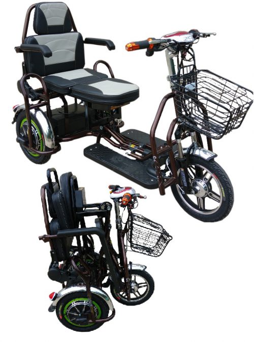 faltbares 3 Rad Seniorenmobil für Zwei, Doppelsitzer Reisemobil, Zweisitzer Mobilitätshilfe, DUO Dreirad-Scooter bis 25 km/h