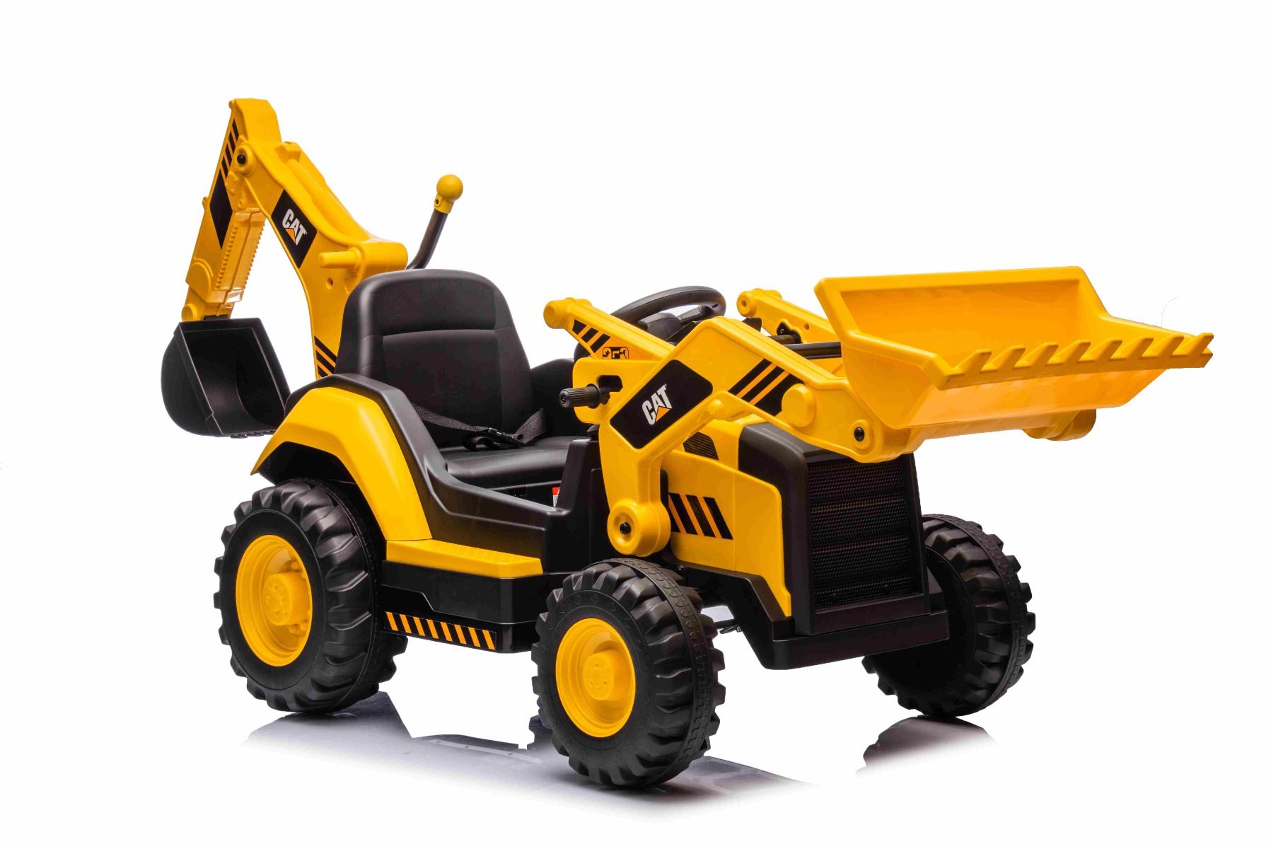 Elektro Kinderbagger lizenziert - Elektrobagger CAT mit 2 Schaufeln, Schaufelbagger mit Lithumakku, Caterpillar Kinder Elektrotraktor