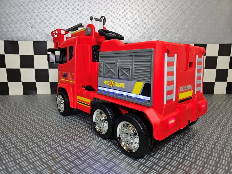 Elektro Kinderfahrzeug Feuerwehrauto Scania, Feuerwehr mit Wasserpistole und 4 Motoren, Allrad