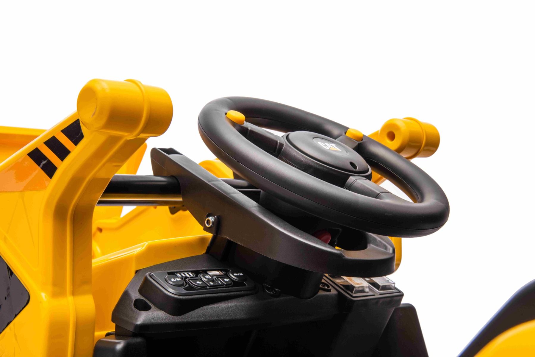 Elektro Kinderbagger lizenziert - Elektrobagger CAT mit 2 Schaufeln, Schaufelbagger mit Lithumakku, Caterpillar Kinder Elektrotraktor