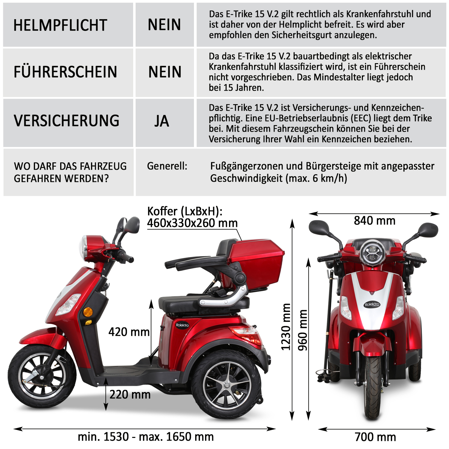 Rolektro E-Trike 15 V.2 Blei-Gel - 3 Rad Elektro Seniorenmobil bis 15 km/h