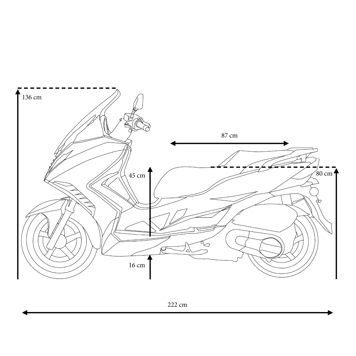 Motorroller Sport Cruiser 22 inkl. Topcase, 125 ccm 11 PS, 2-Rad Benzin Roller 95km/h, Benzin Motorrad EURO 5
