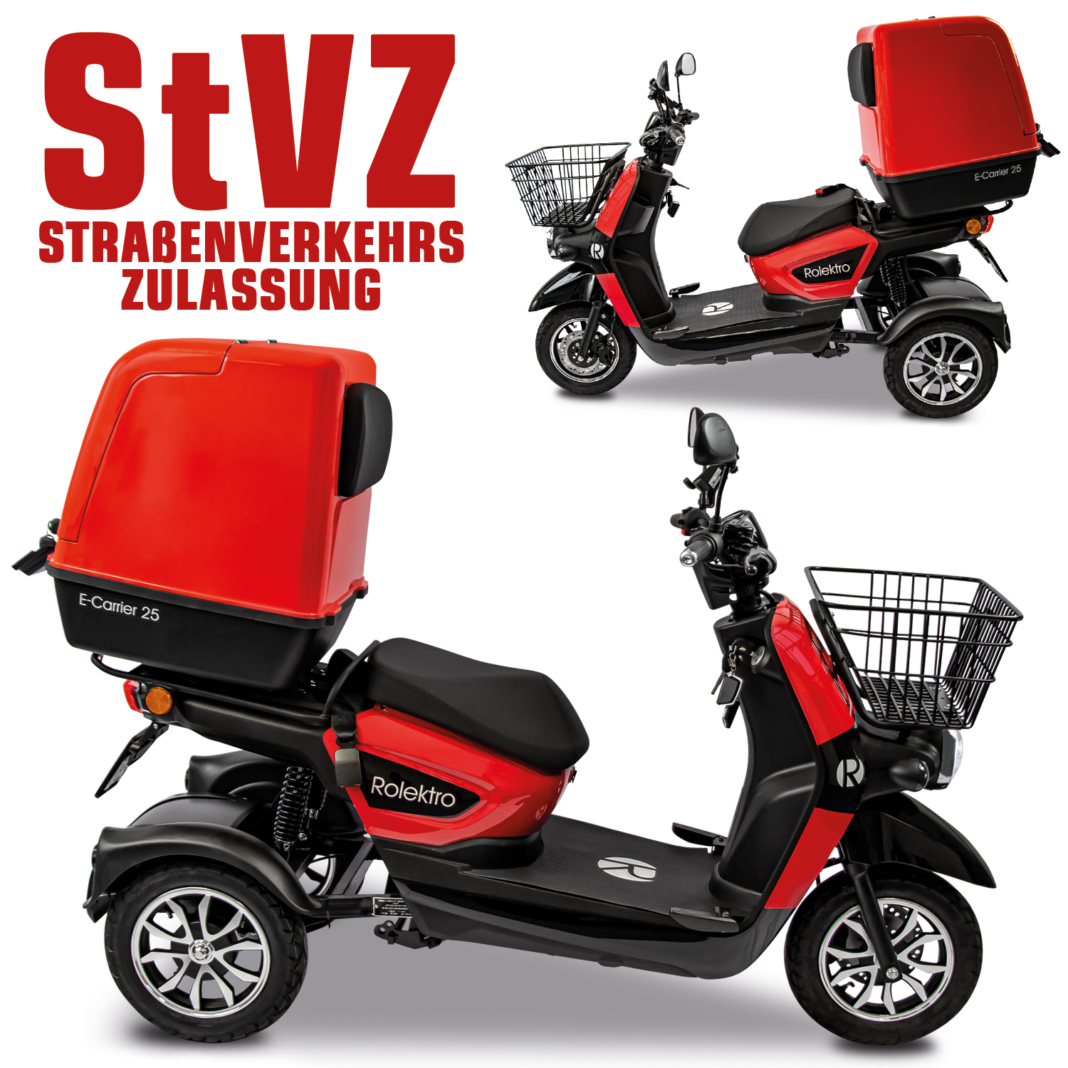 Rolektro E-Carrier 25 V.2 als Liefermobil, mit oder ohne Koffer, 2 Akku-Varianten