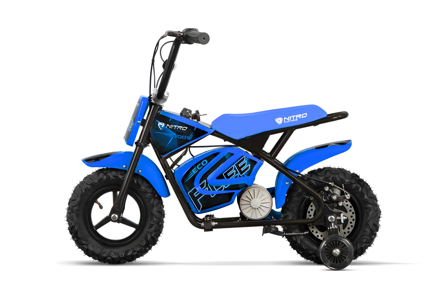 Elektro Kindermotorrad - 21 km/h Elektro-Bike Eco Flee 300 Watt, Elektro-Laufrad mit Stützrädern
