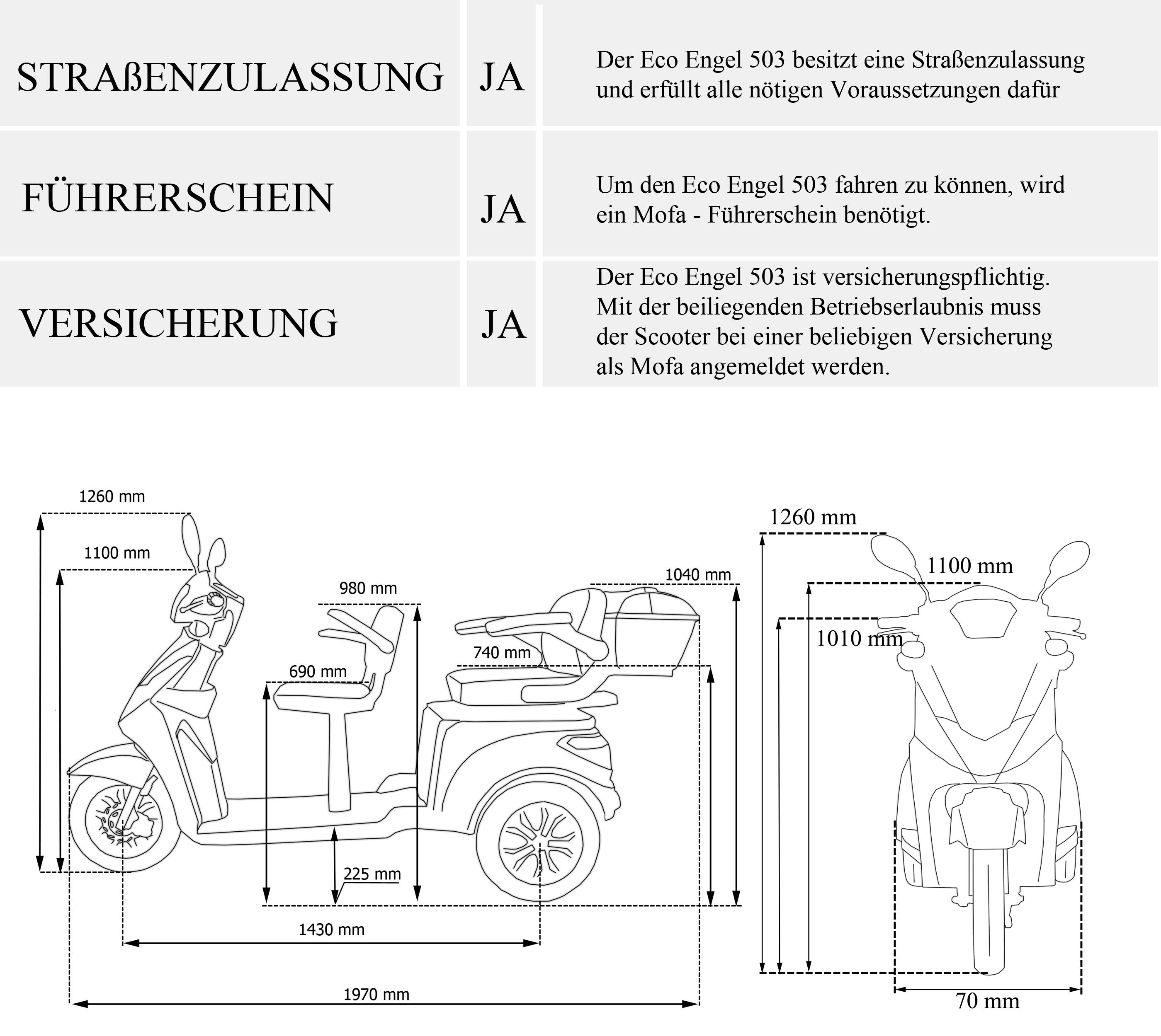 3 Rad Elektroroller DUO Doppelsitzer - Eco Engel 503 - Seniorenroller mit 2 Sitzen - 25 km/h (Blei/Lithium)
