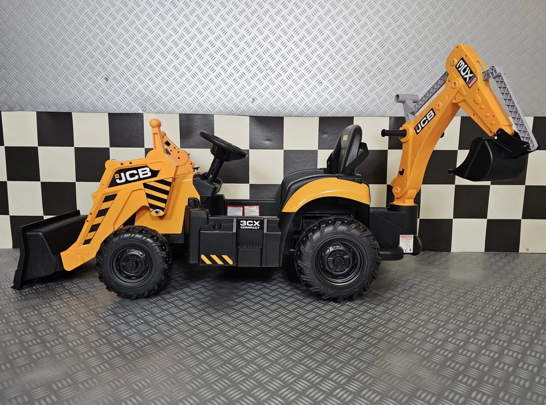 Elektro Kinderbagger - Elektrobagger JCB mit 2 Schaufeln, Schaufelbagger, Elektro-Kinderfahrzeug für die Baustelle, Kinder Elektrotraktor